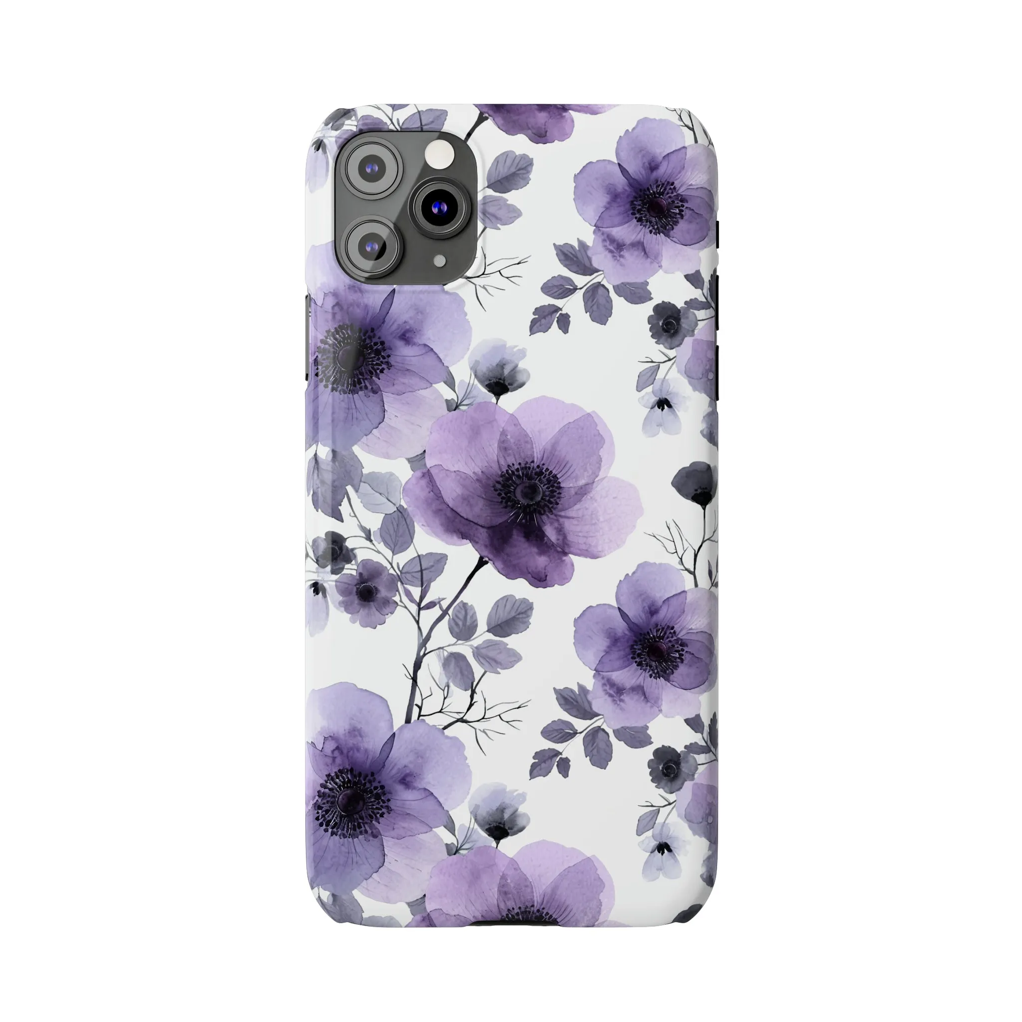 Purple and Black Floral Design Sleek Elegance Wireless-Charging Compatible Phone Case Slim Phone Case compatible with over 20 iphone models