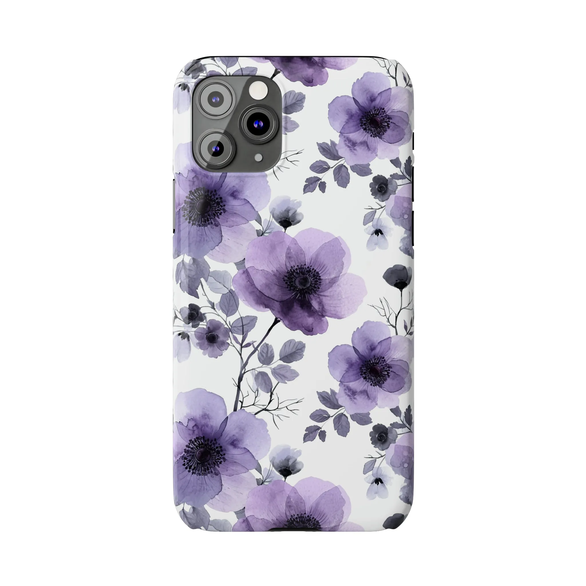 Purple and Black Floral Design Sleek Elegance Wireless-Charging Compatible Phone Case Slim Phone Case compatible with over 20 iphone models