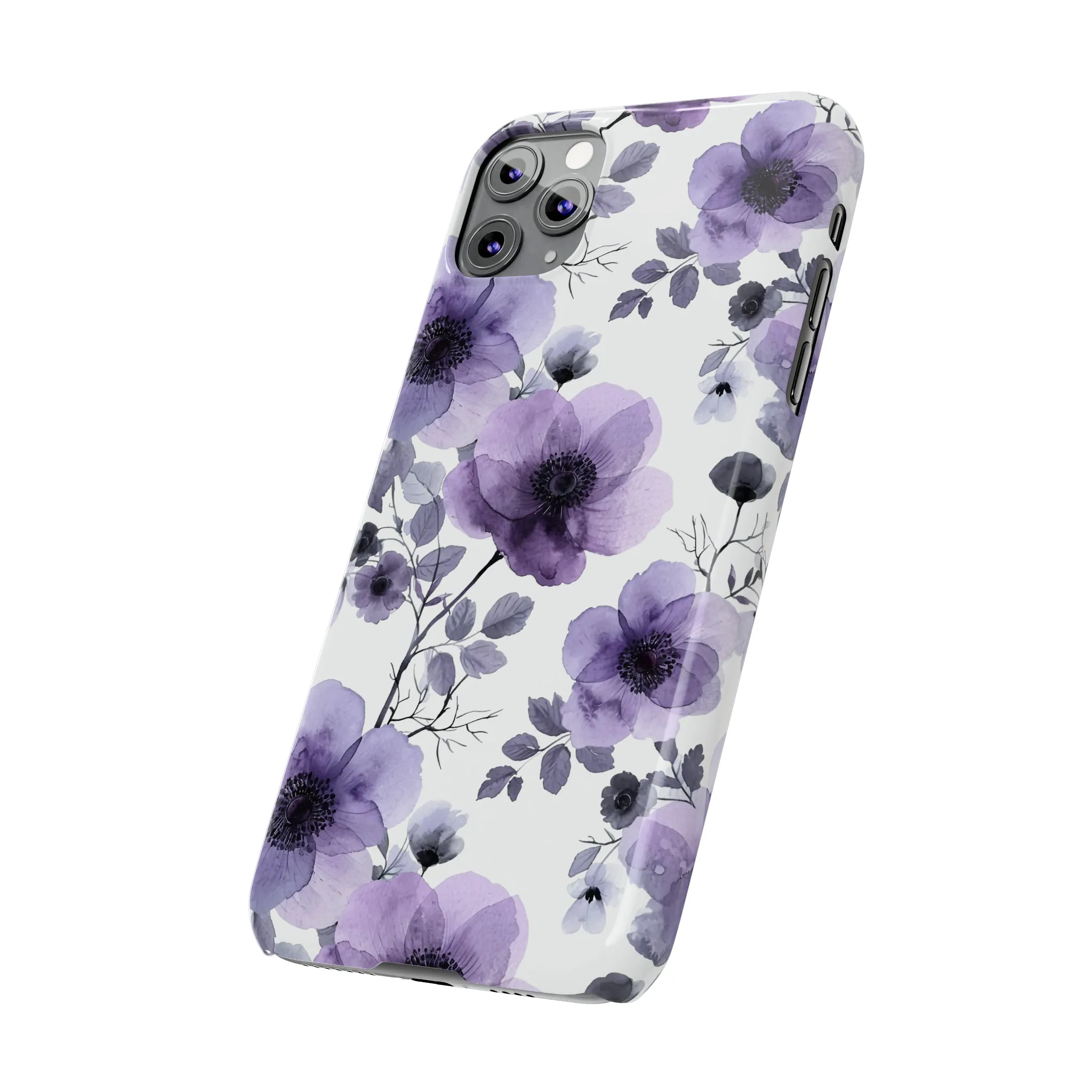 Purple and Black Floral Design Sleek Elegance Wireless-Charging Compatible Phone Case Slim Phone Case compatible with over 20 iphone models