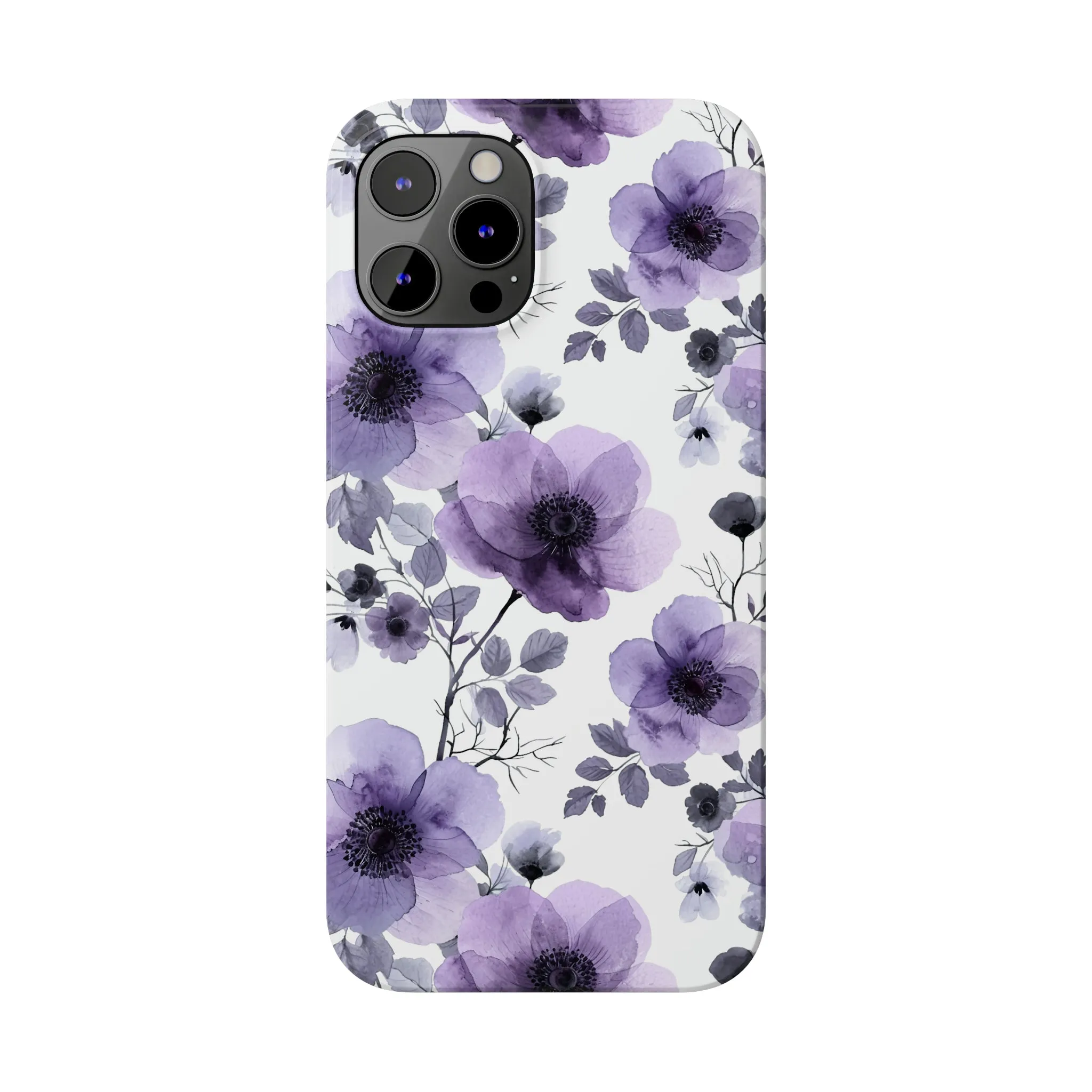 Purple and Black Floral Design Sleek Elegance Wireless-Charging Compatible Phone Case Slim Phone Case compatible with over 20 iphone models