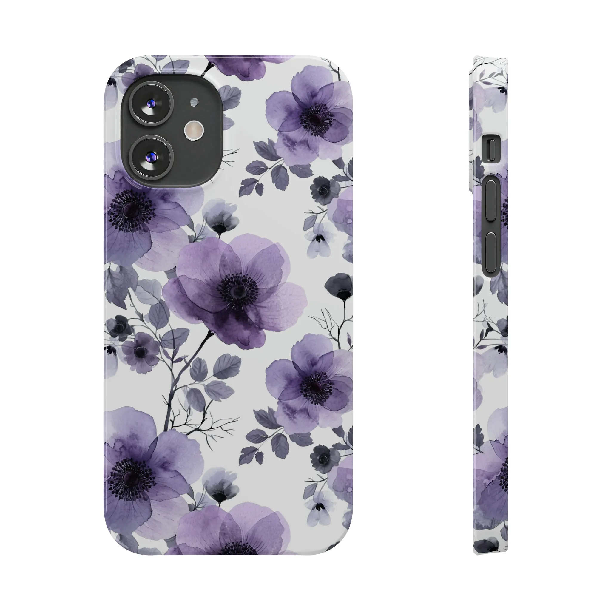 Purple and Black Floral Design Sleek Elegance Wireless-Charging Compatible Phone Case Slim Phone Case compatible with over 20 iphone models