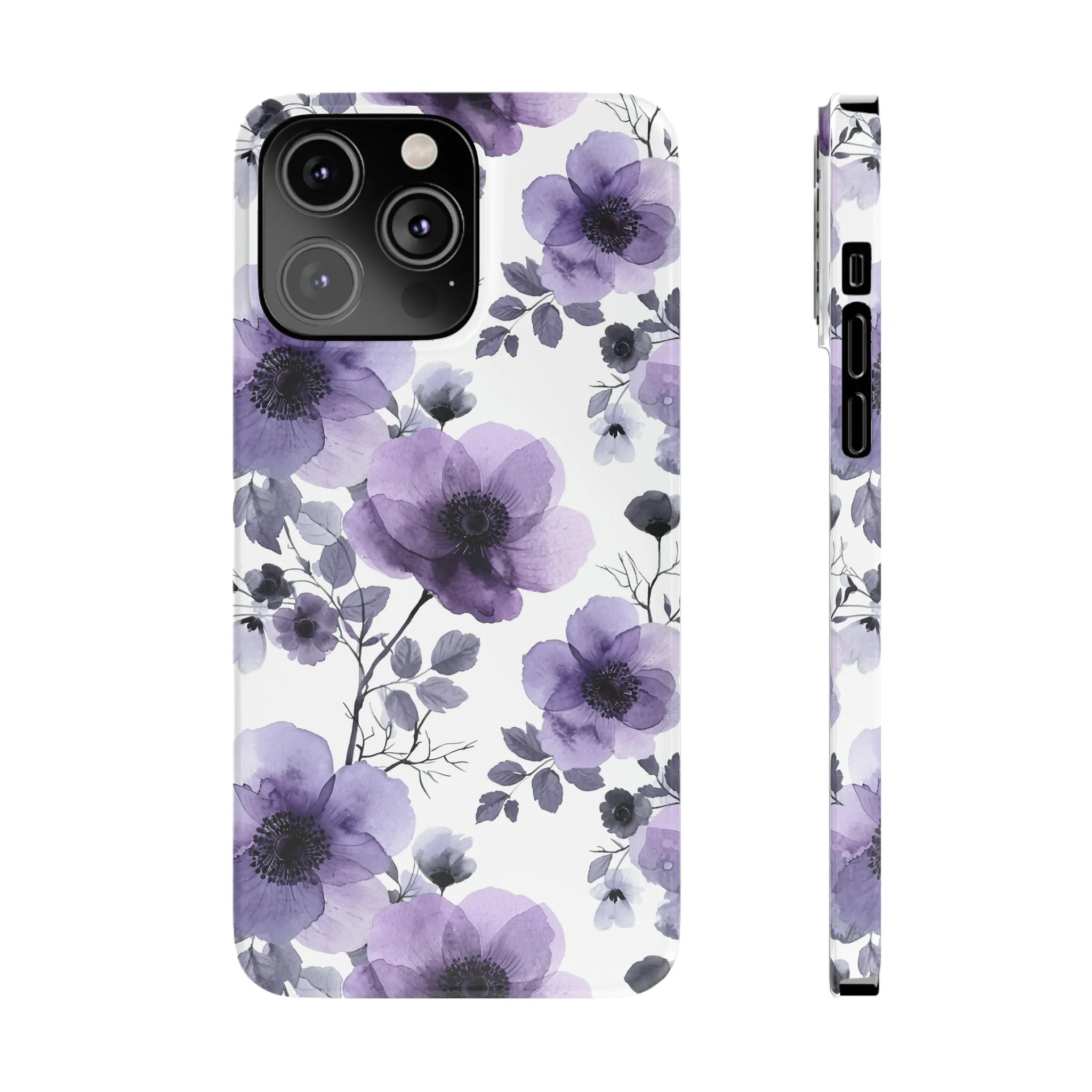 Purple and Black Floral Design Sleek Elegance Wireless-Charging Compatible Phone Case Slim Phone Case compatible with over 20 iphone models