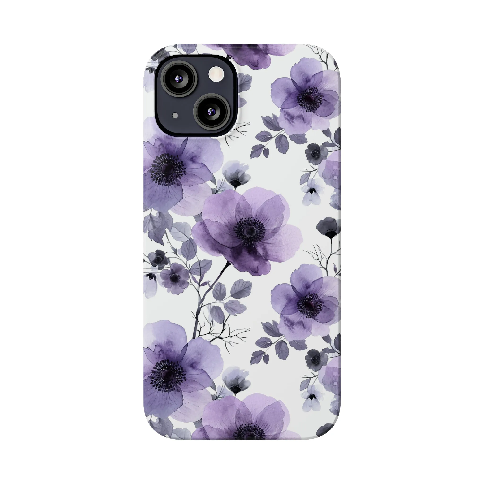 Purple and Black Floral Design Sleek Elegance Wireless-Charging Compatible Phone Case Slim Phone Case compatible with over 20 iphone models