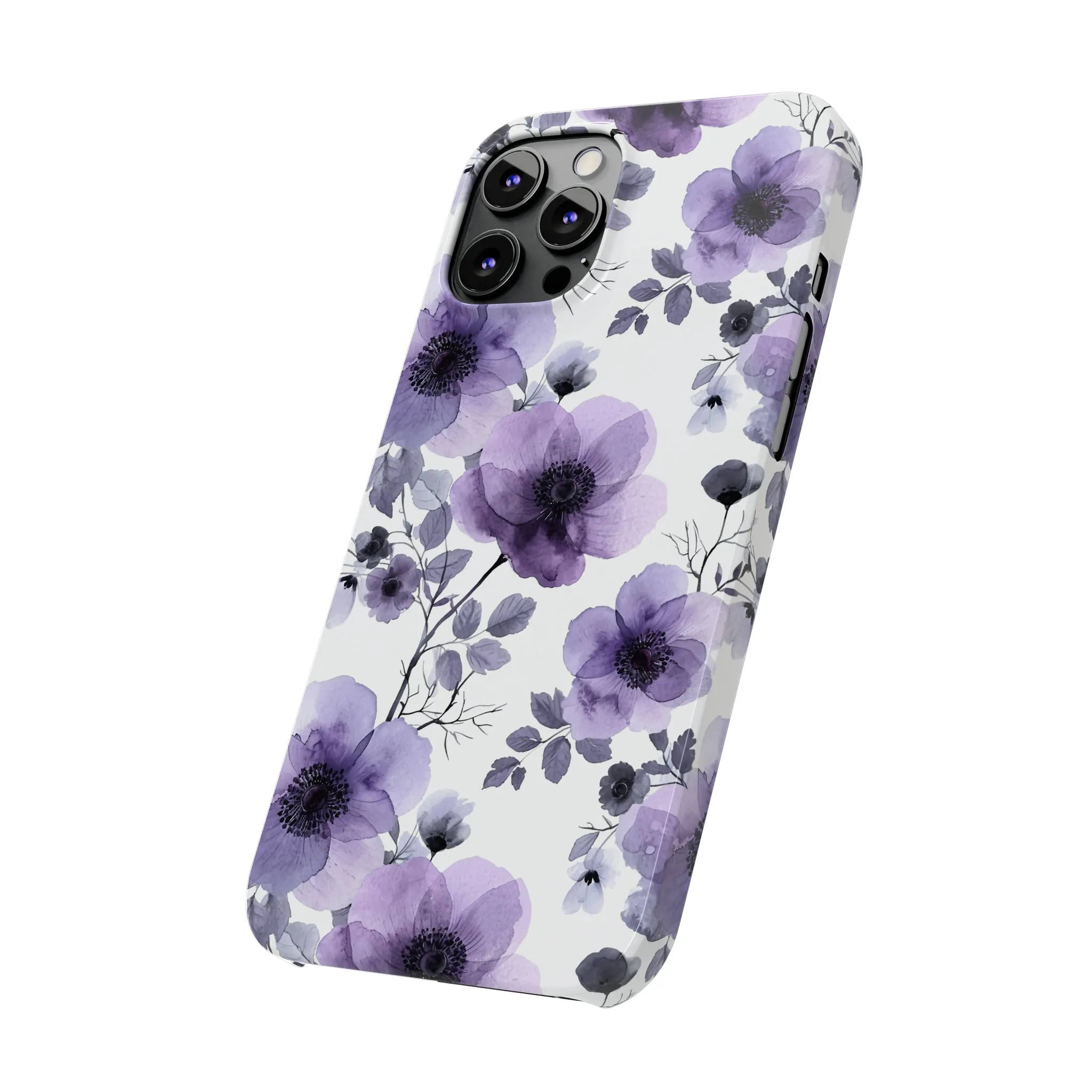 Purple and Black Floral Design Sleek Elegance Wireless-Charging Compatible Phone Case Slim Phone Case compatible with over 20 iphone models