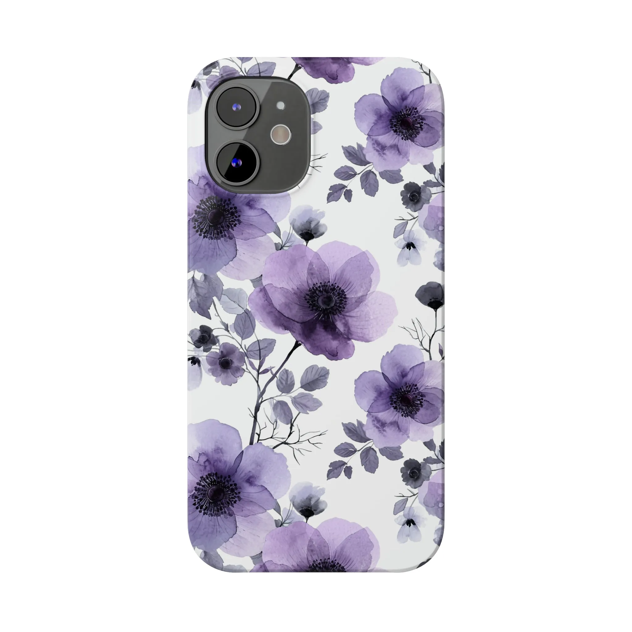 Purple and Black Floral Design Sleek Elegance Wireless-Charging Compatible Phone Case Slim Phone Case compatible with over 20 iphone models