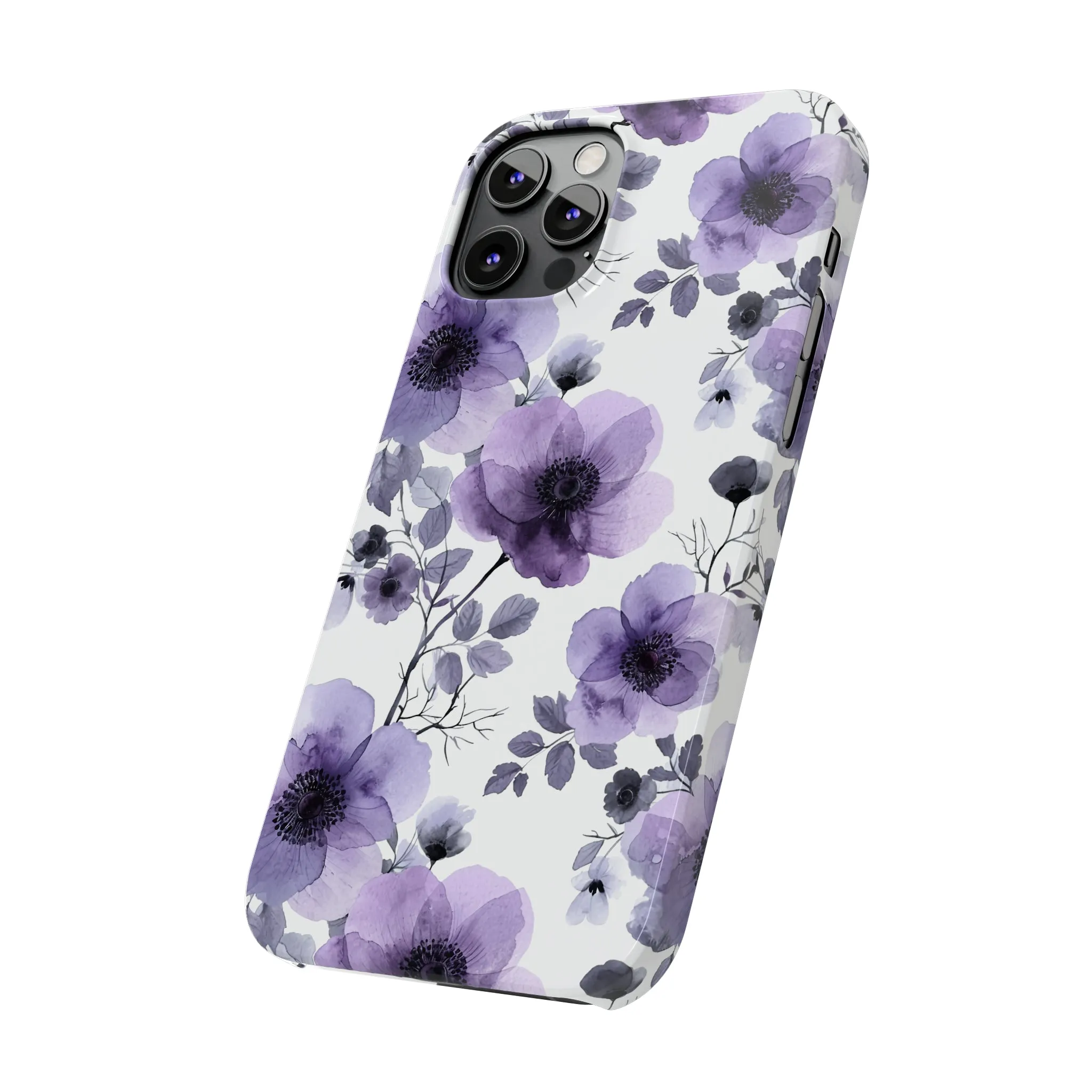 Purple and Black Floral Design Sleek Elegance Wireless-Charging Compatible Phone Case Slim Phone Case compatible with over 20 iphone models