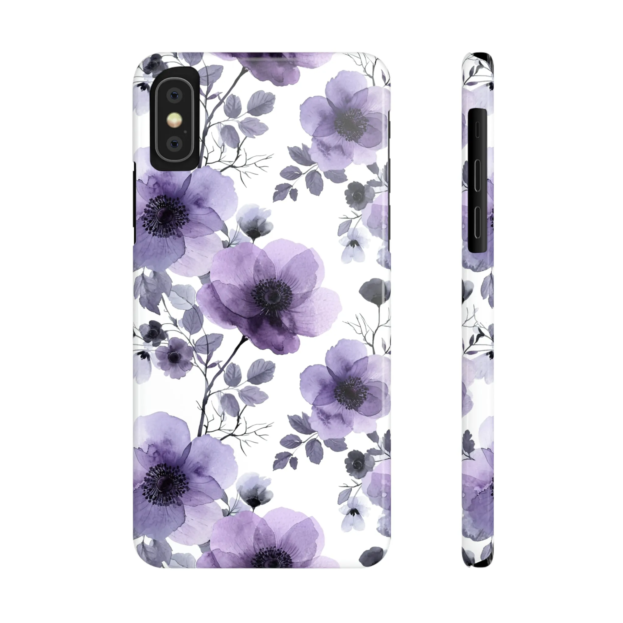 Purple and Black Floral Design Sleek Elegance Wireless-Charging Compatible Phone Case Slim Phone Case compatible with over 20 iphone models