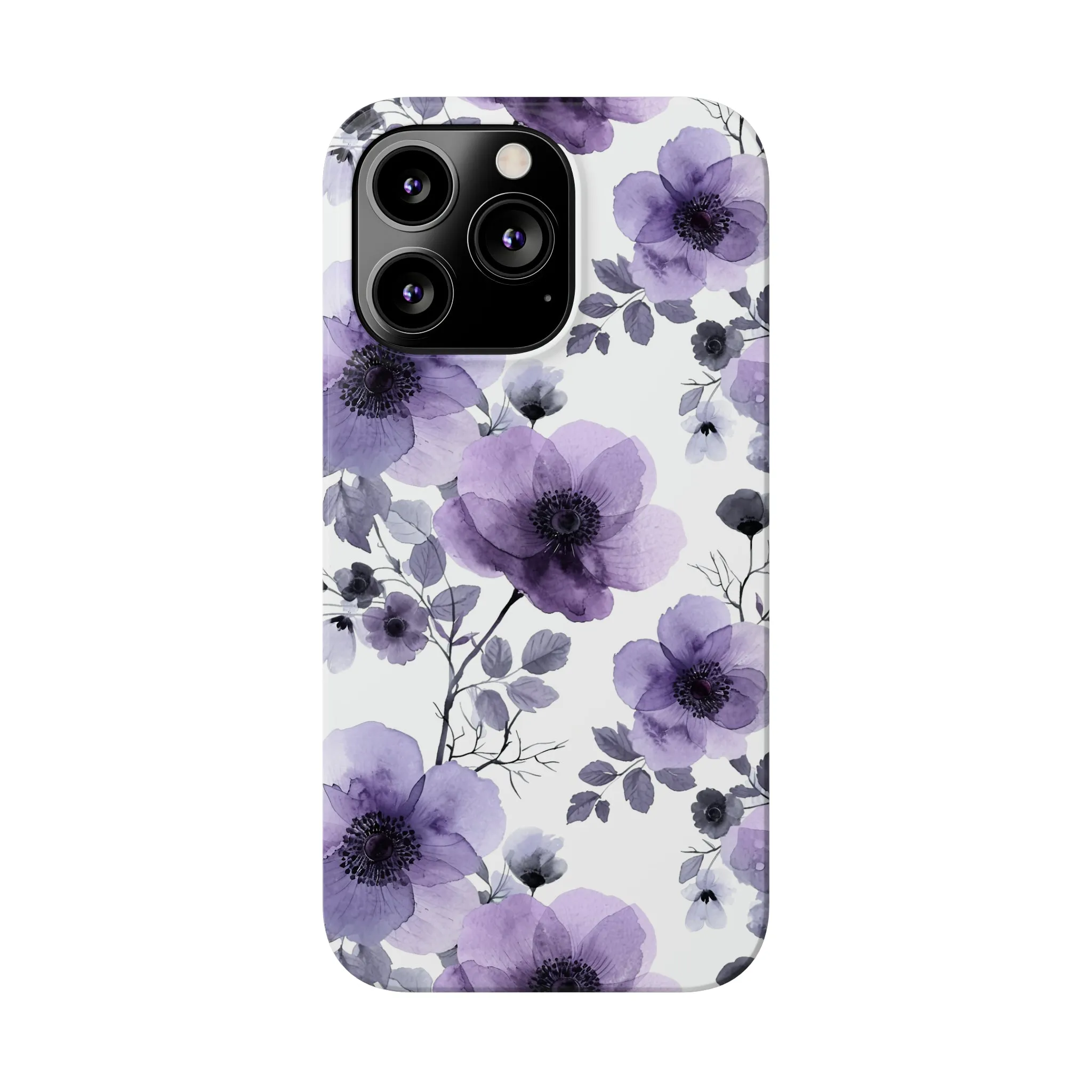 Purple and Black Floral Design Sleek Elegance Wireless-Charging Compatible Phone Case Slim Phone Case compatible with over 20 iphone models