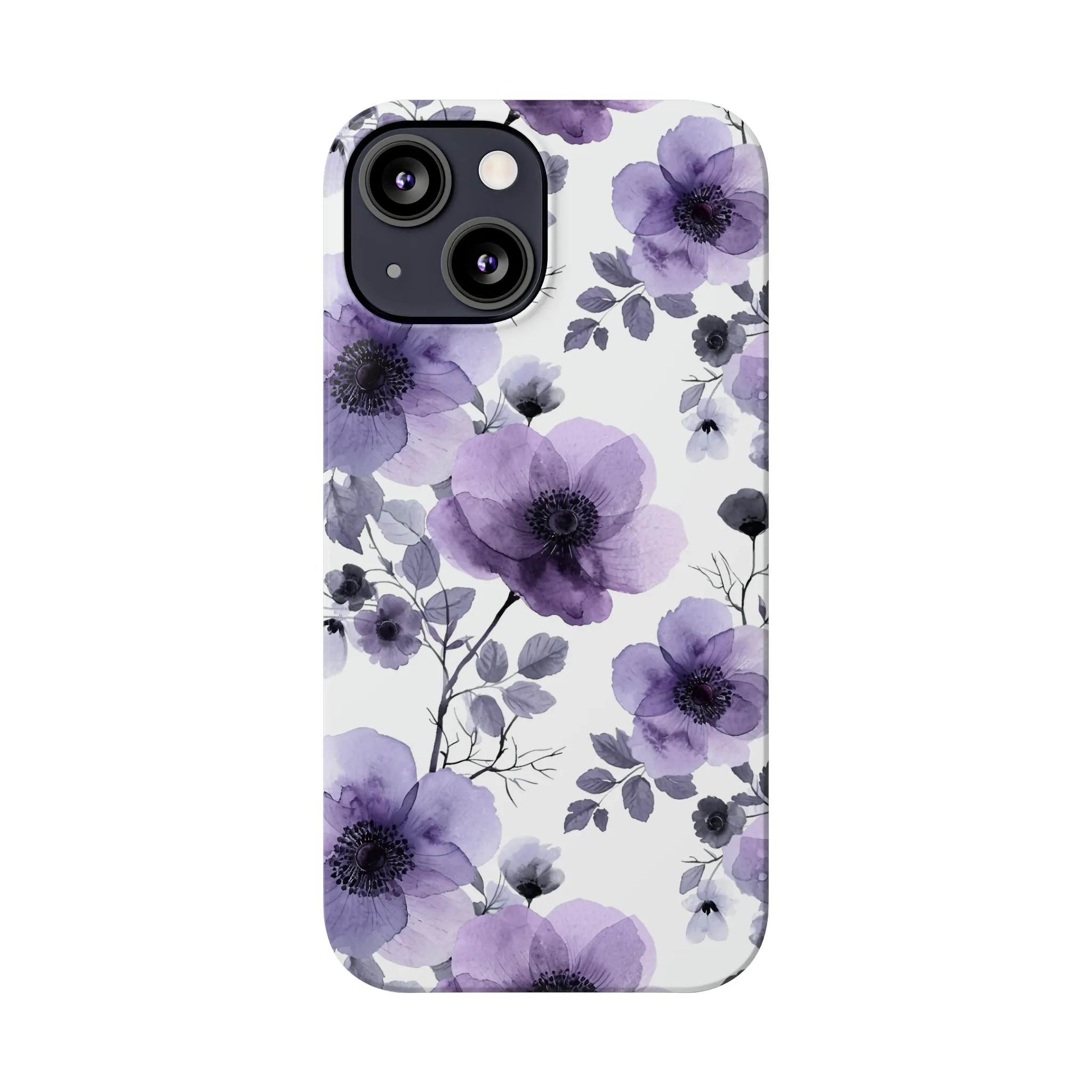 Purple and Black Floral Design Sleek Elegance Wireless-Charging Compatible Phone Case Slim Phone Case compatible with over 20 iphone models