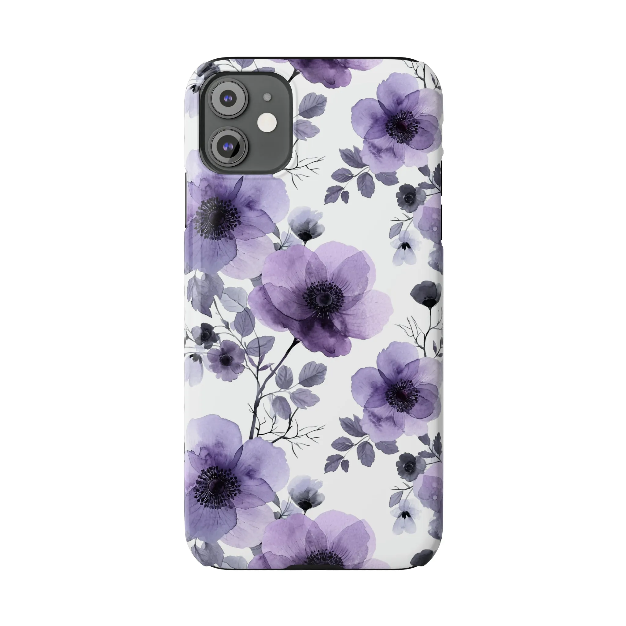 Purple and Black Floral Design Sleek Elegance Wireless-Charging Compatible Phone Case Slim Phone Case compatible with over 20 iphone models