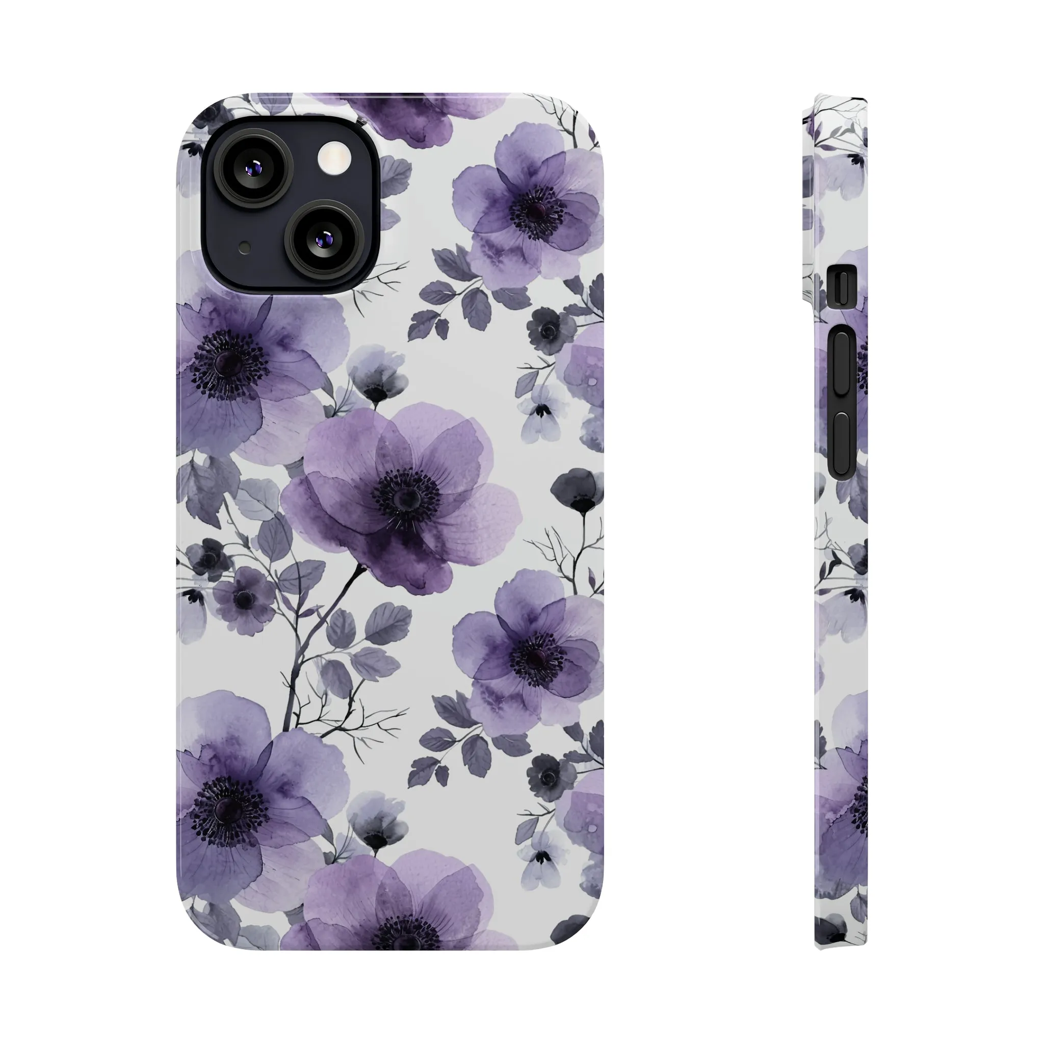 Purple and Black Floral Design Sleek Elegance Wireless-Charging Compatible Phone Case Slim Phone Case compatible with over 20 iphone models