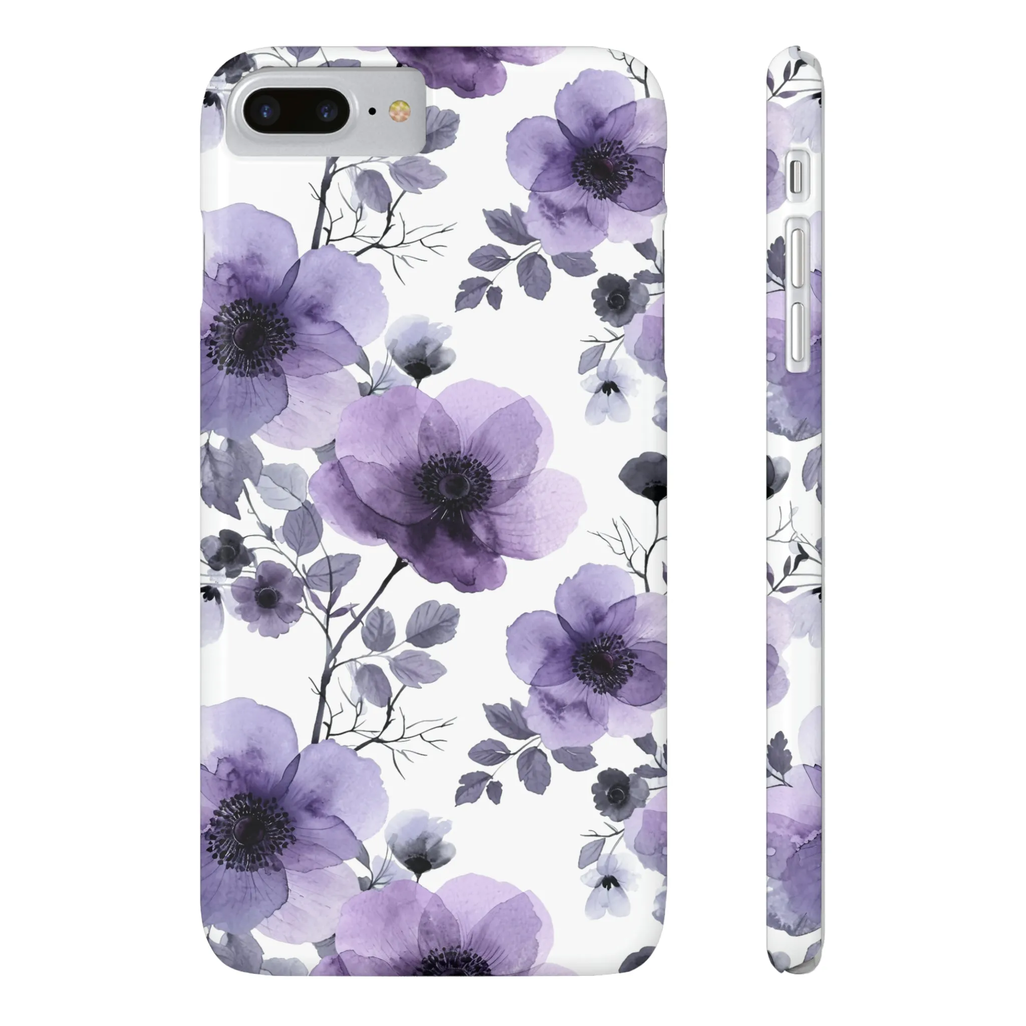 Purple and Black Floral Design Sleek Elegance Wireless-Charging Compatible Phone Case Slim Phone Case compatible with over 20 iphone models