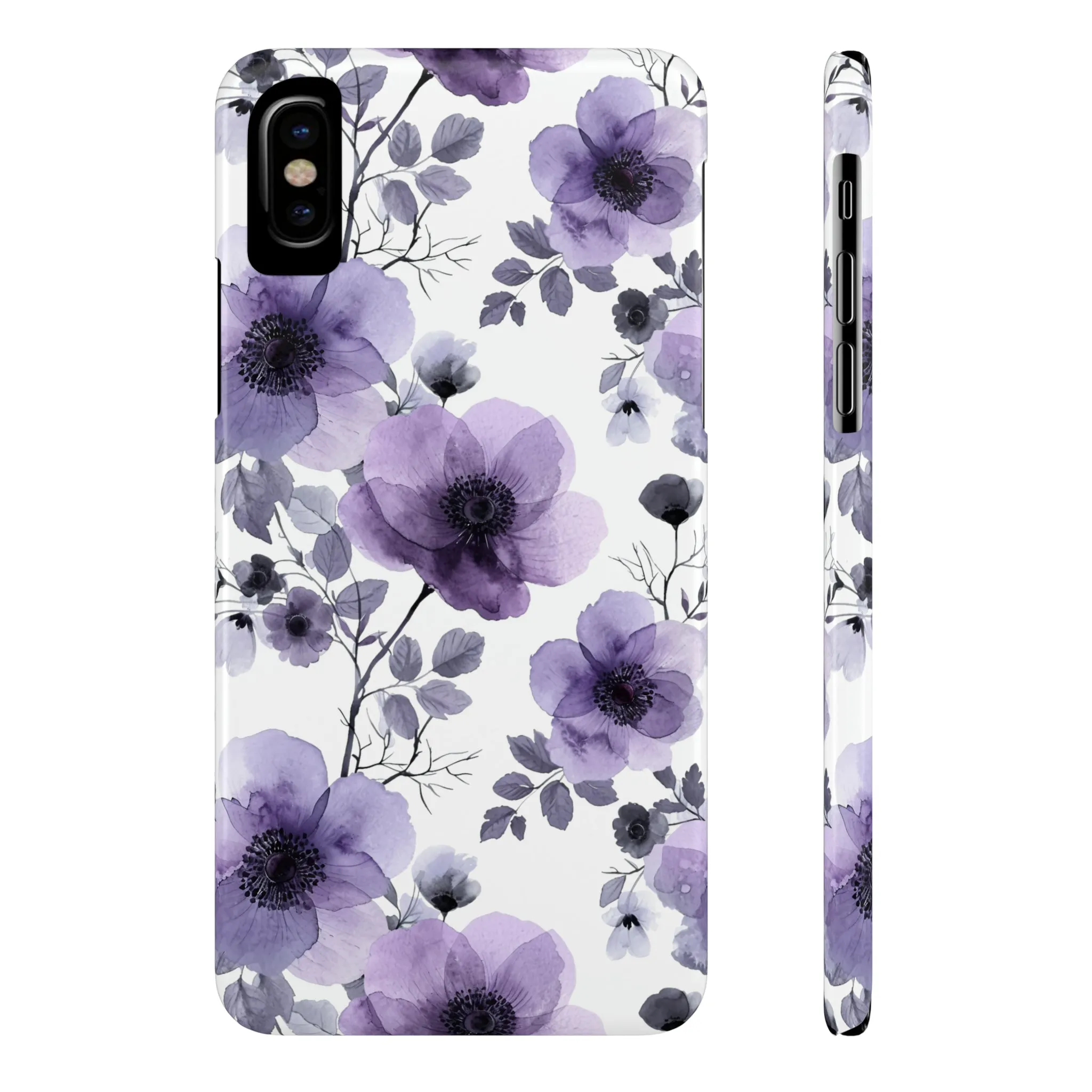 Purple and Black Floral Design Sleek Elegance Wireless-Charging Compatible Phone Case Slim Phone Case compatible with over 20 iphone models