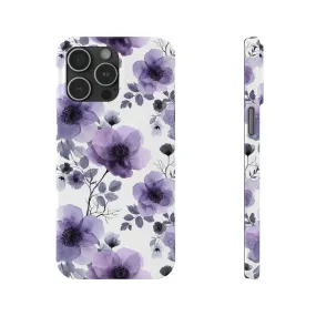 Purple and Black Floral Design Sleek Elegance Wireless-Charging Compatible Phone Case Slim Phone Case compatible with over 20 iphone models