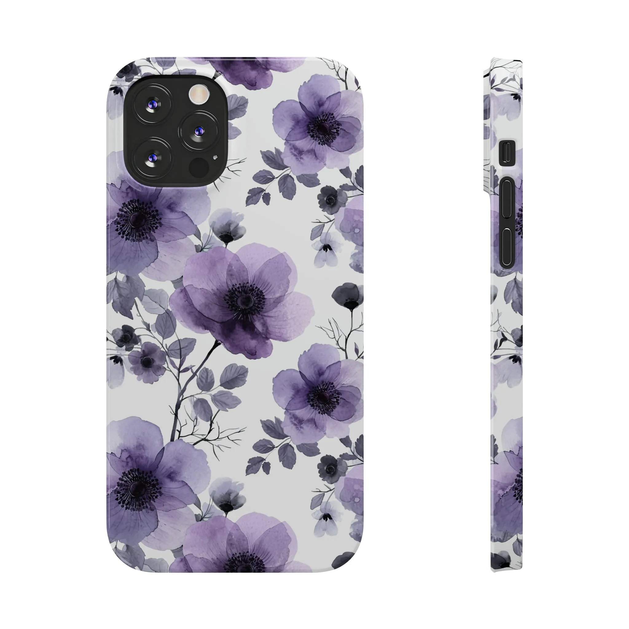 Purple and Black Floral Design Sleek Elegance Wireless-Charging Compatible Phone Case Slim Phone Case compatible with over 20 iphone models