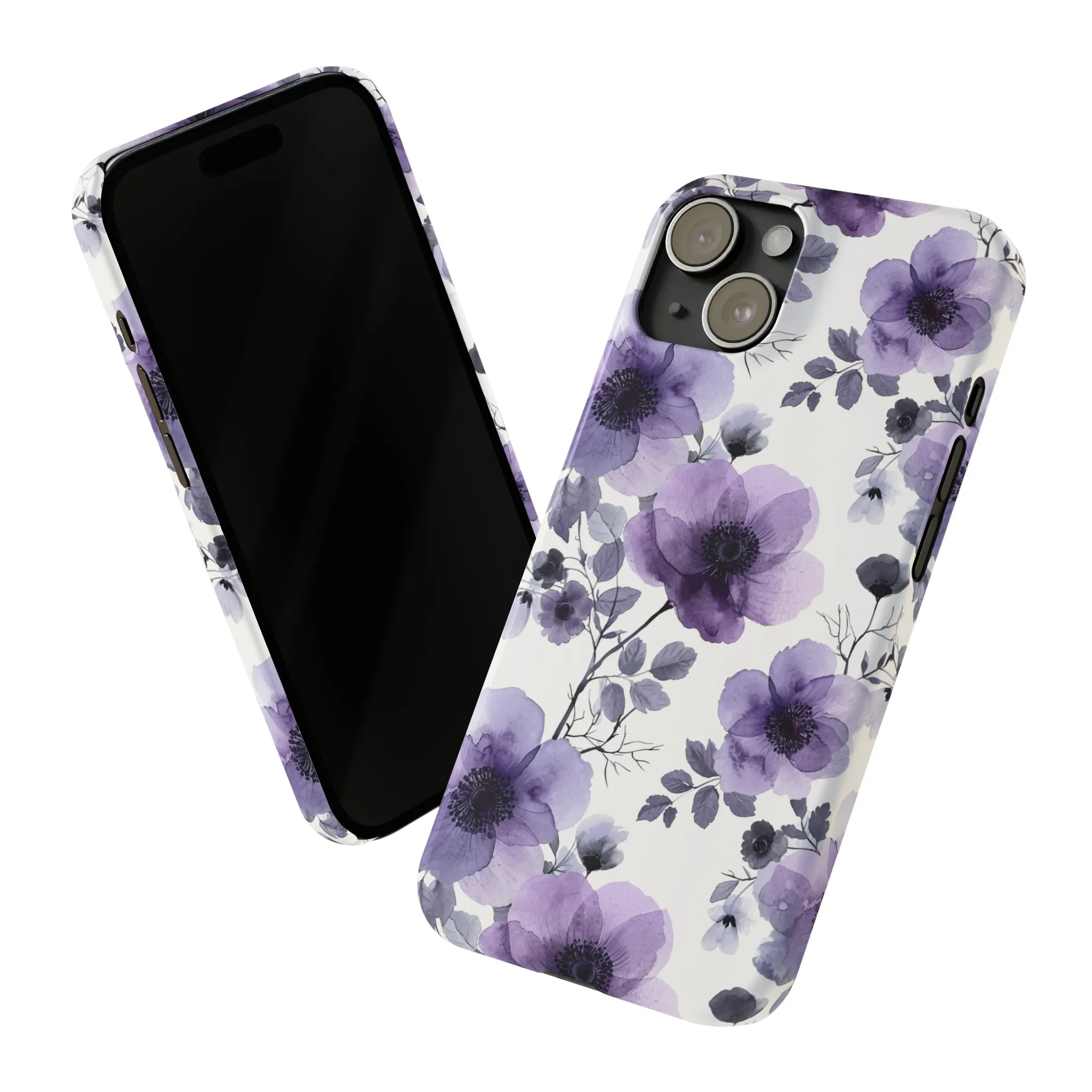 Purple and Black Floral Design Sleek Elegance Wireless-Charging Compatible Phone Case Slim Phone Case compatible with over 20 iphone models