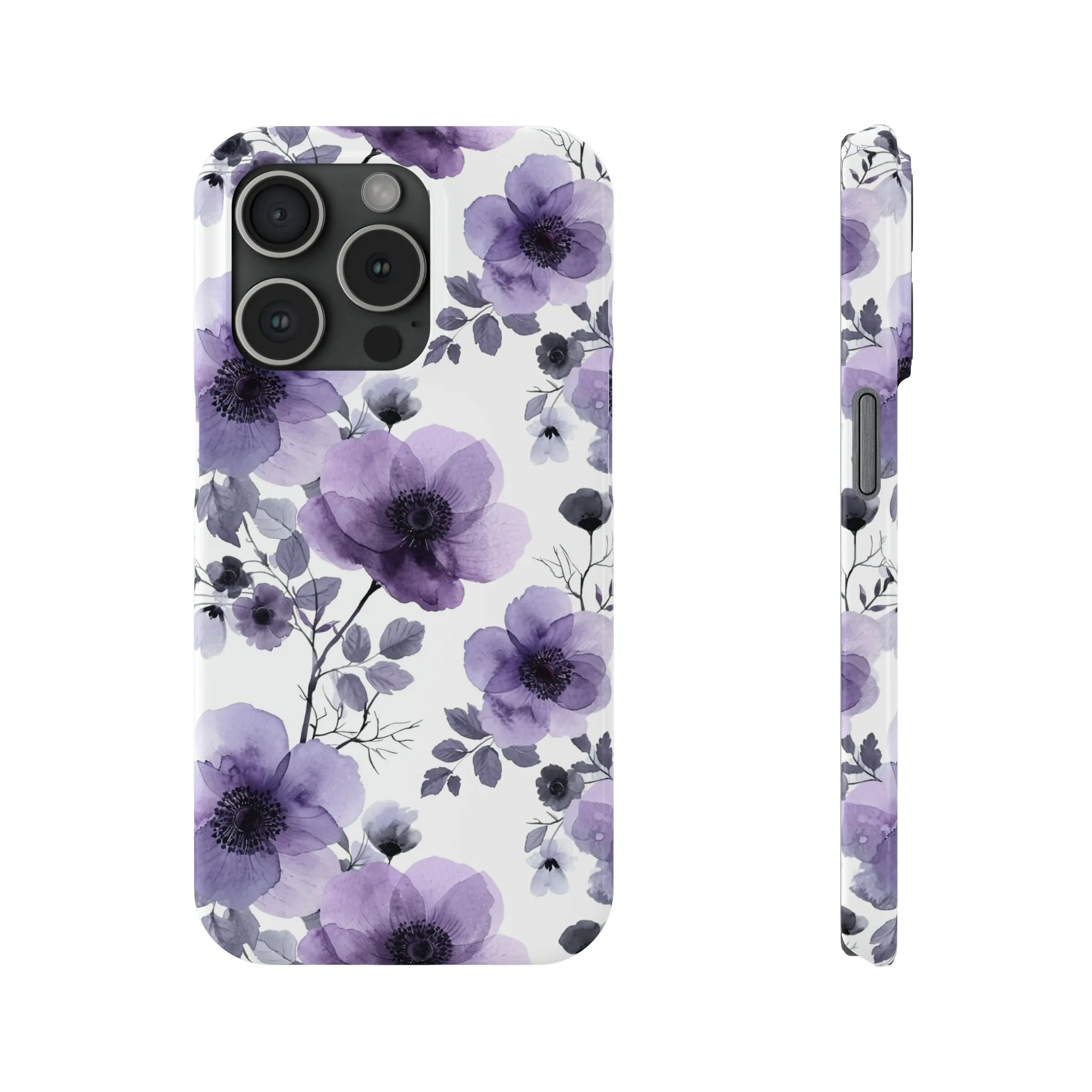 Purple and Black Floral Design Sleek Elegance Wireless-Charging Compatible Phone Case Slim Phone Case compatible with over 20 iphone models