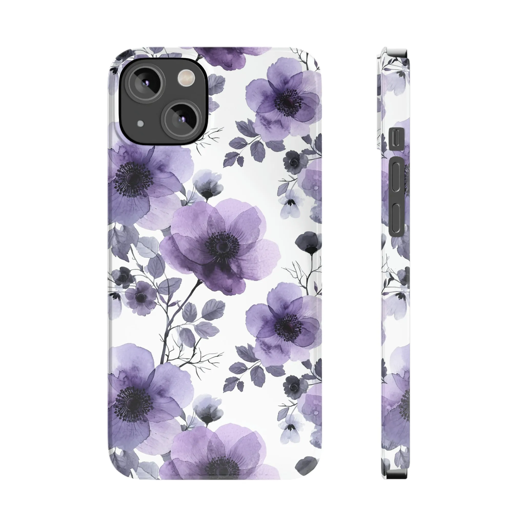 Purple and Black Floral Design Sleek Elegance Wireless-Charging Compatible Phone Case Slim Phone Case compatible with over 20 iphone models