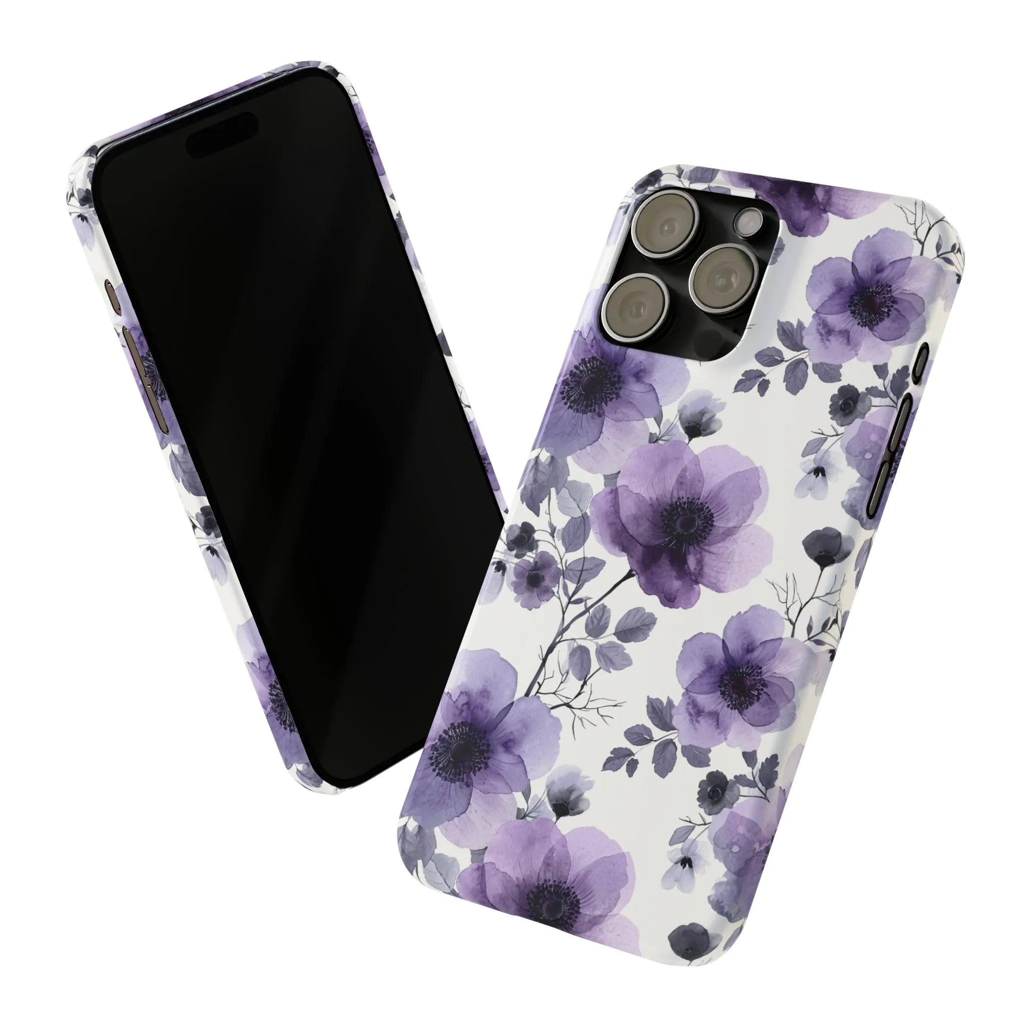 Purple and Black Floral Design Sleek Elegance Wireless-Charging Compatible Phone Case Slim Phone Case compatible with over 20 iphone models