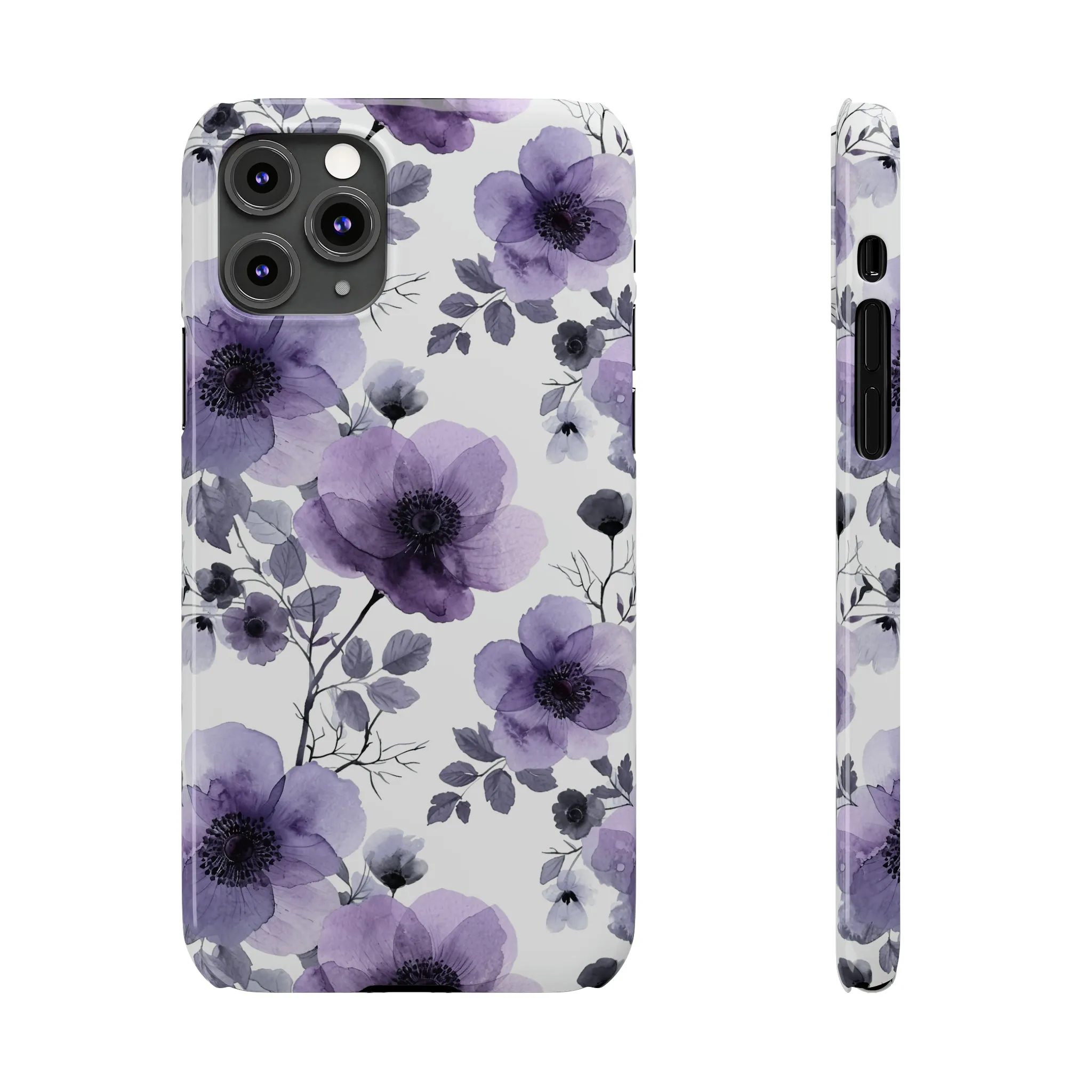 Purple and Black Floral Design Sleek Elegance Wireless-Charging Compatible Phone Case Slim Phone Case compatible with over 20 iphone models