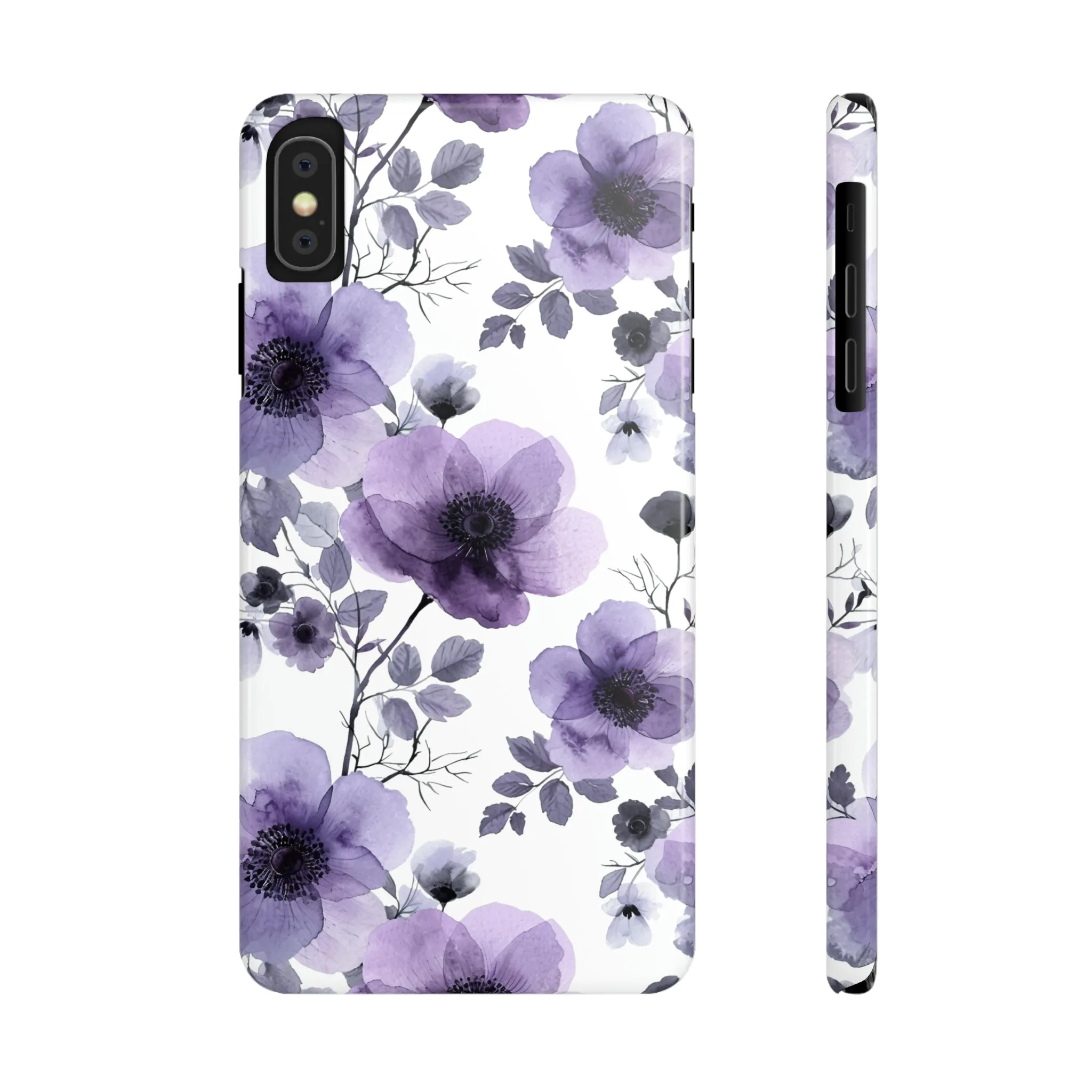 Purple and Black Floral Design Sleek Elegance Wireless-Charging Compatible Phone Case Slim Phone Case compatible with over 20 iphone models