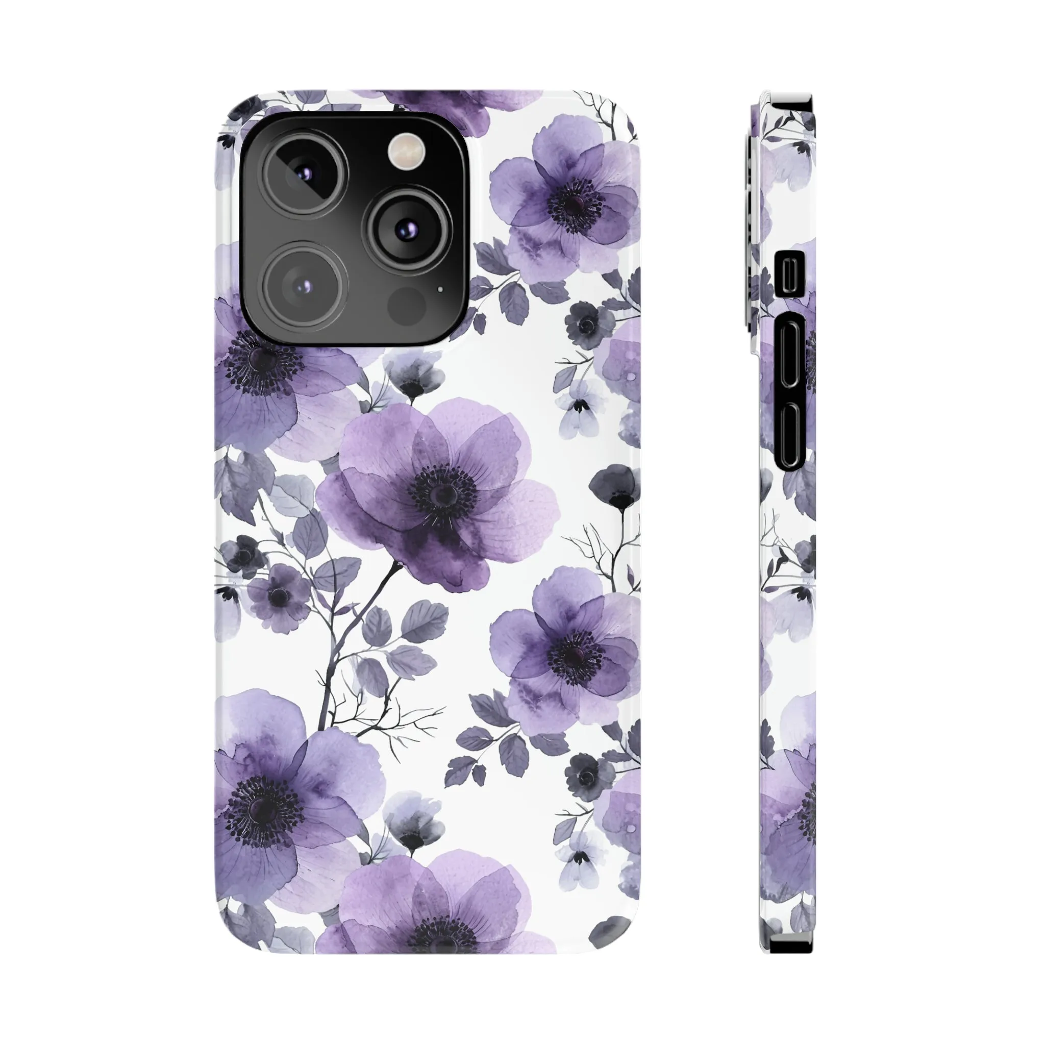 Purple and Black Floral Design Sleek Elegance Wireless-Charging Compatible Phone Case Slim Phone Case compatible with over 20 iphone models