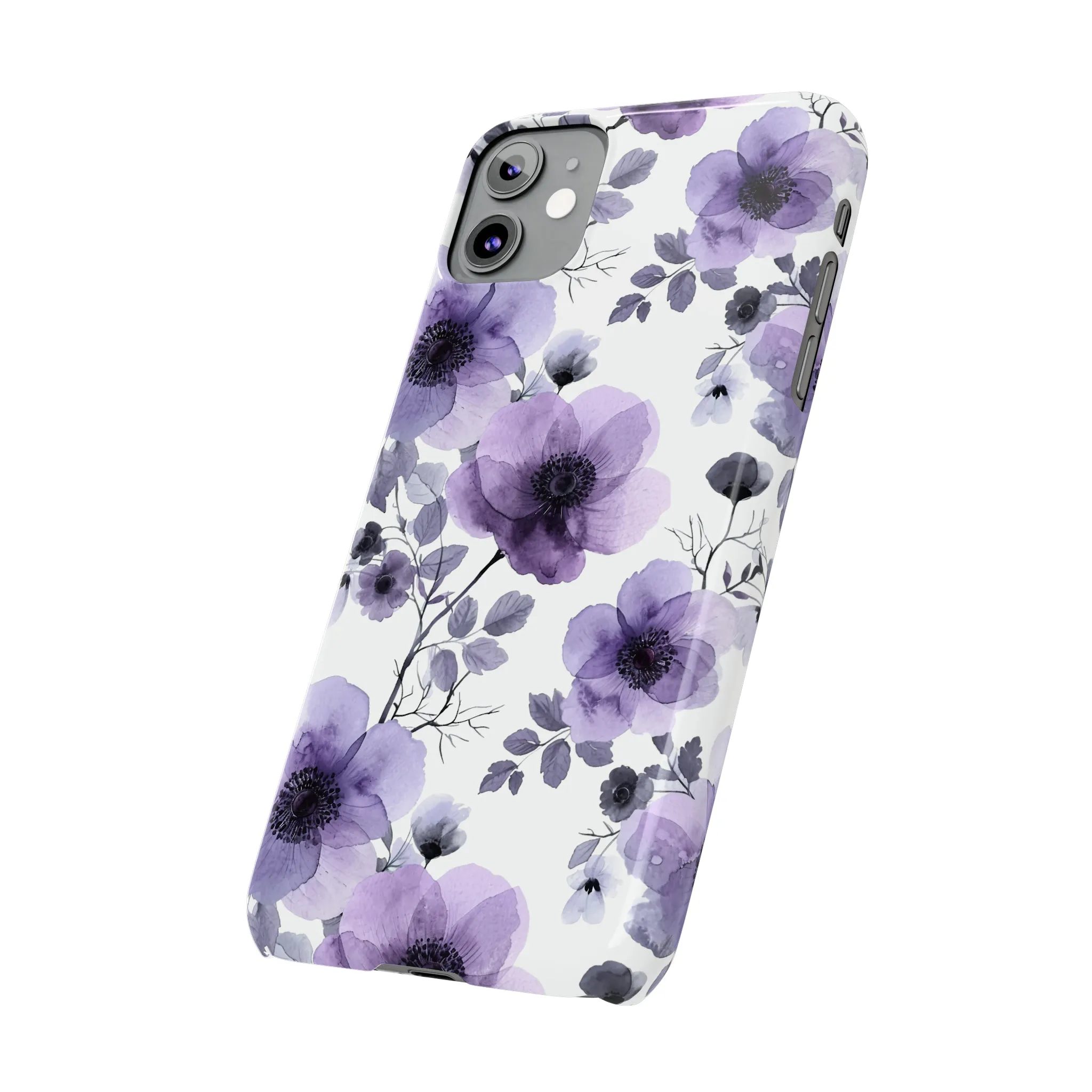 Purple and Black Floral Design Sleek Elegance Wireless-Charging Compatible Phone Case Slim Phone Case compatible with over 20 iphone models