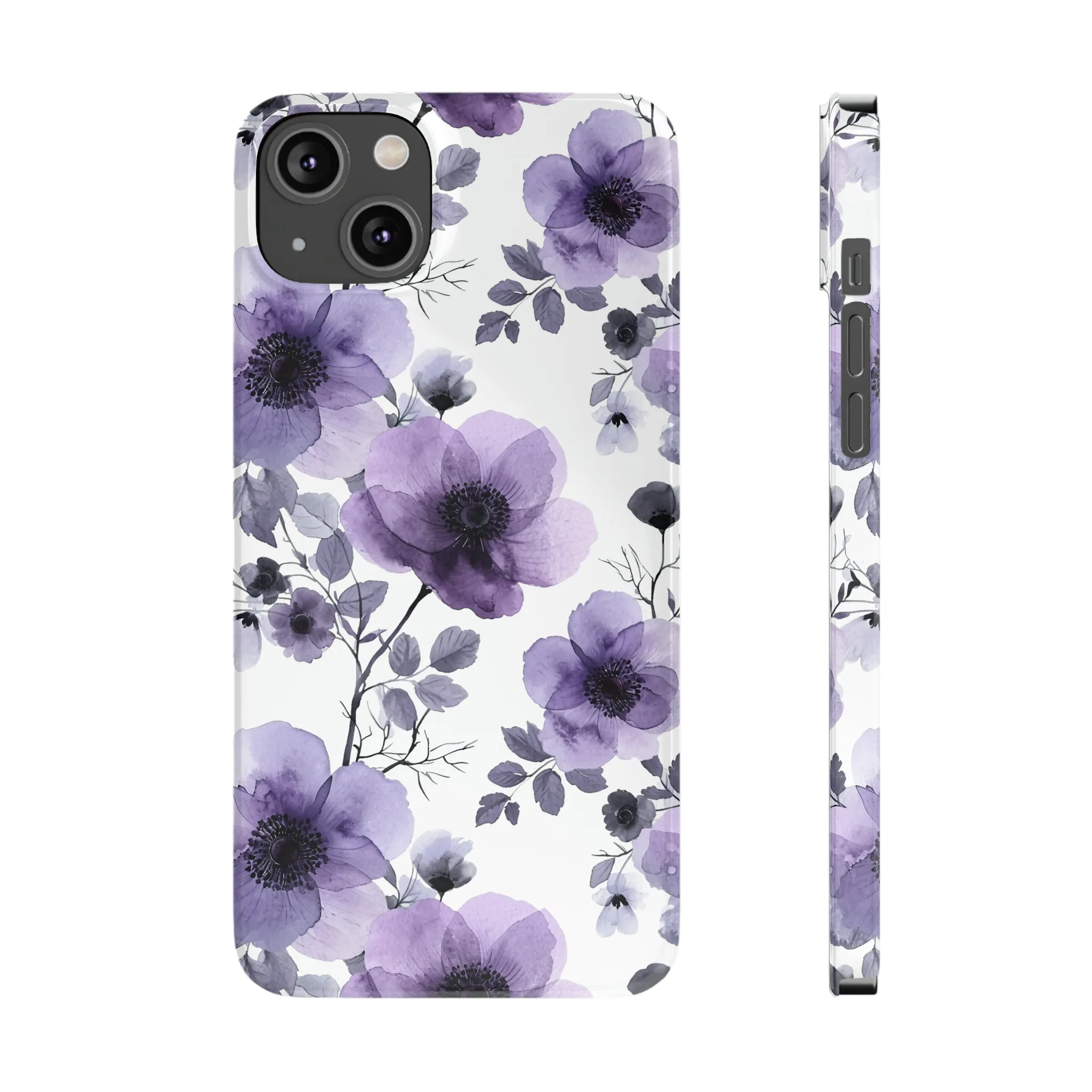 Purple and Black Floral Design Sleek Elegance Wireless-Charging Compatible Phone Case Slim Phone Case compatible with over 20 iphone models