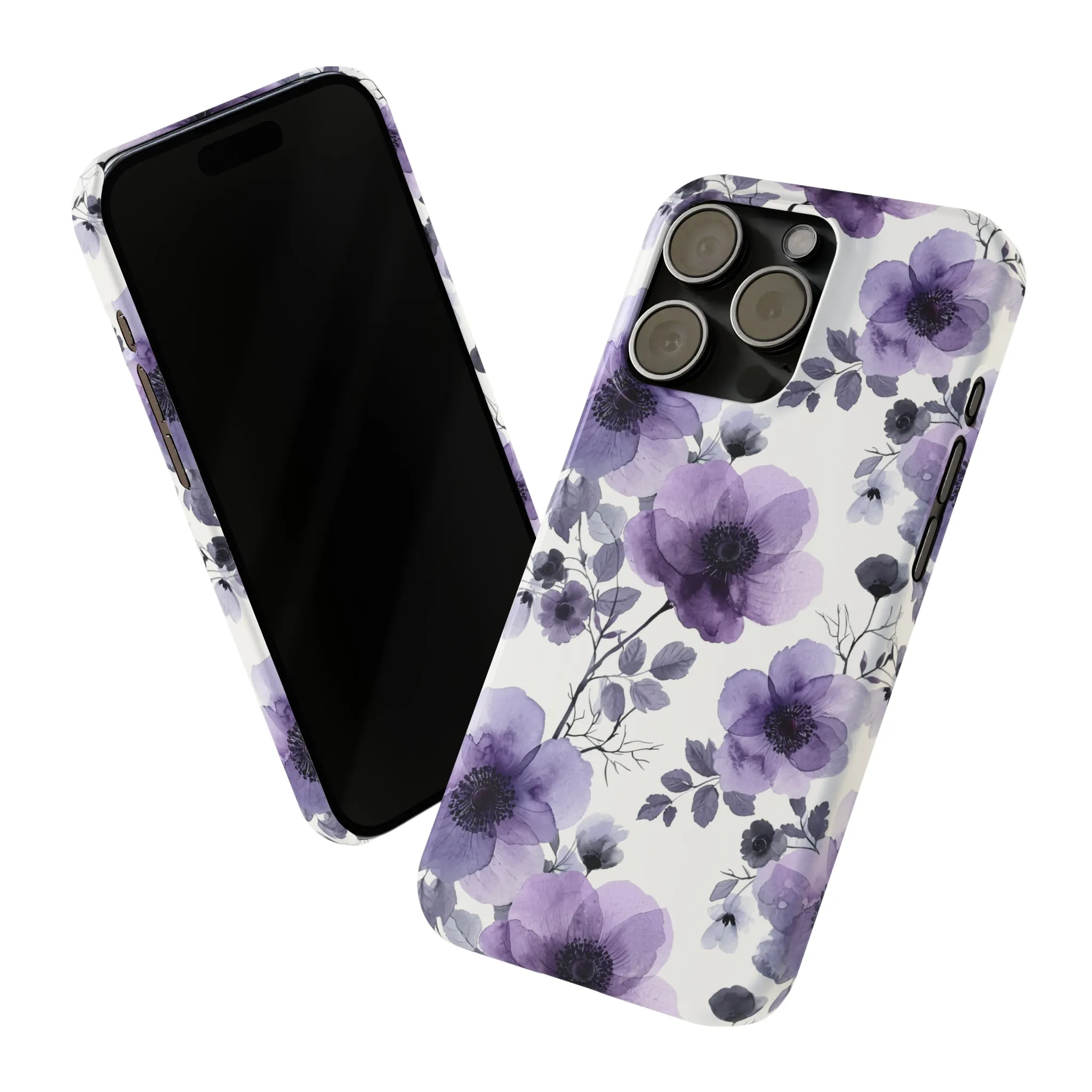 Purple and Black Floral Design Sleek Elegance Wireless-Charging Compatible Phone Case Slim Phone Case compatible with over 20 iphone models