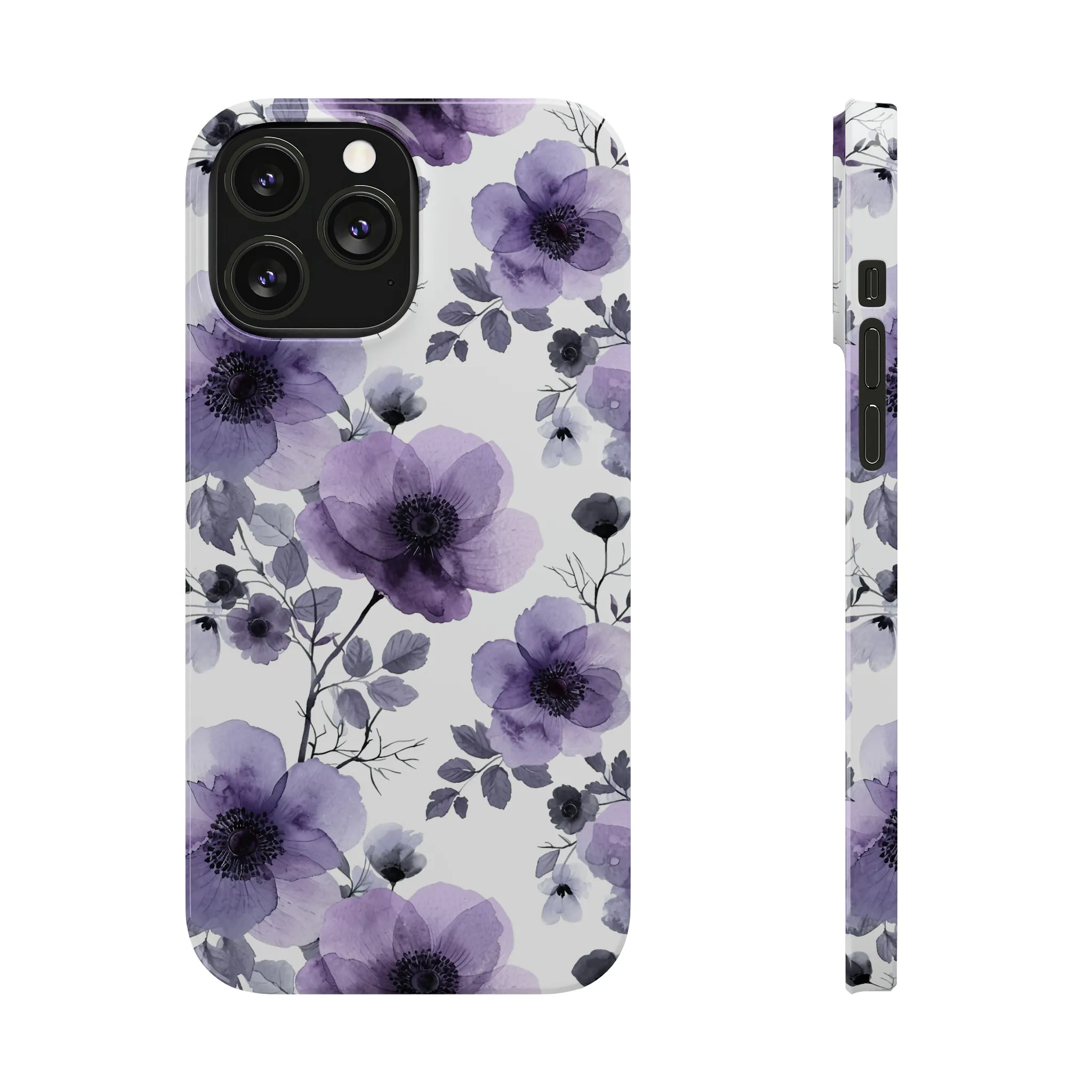 Purple and Black Floral Design Sleek Elegance Wireless-Charging Compatible Phone Case Slim Phone Case compatible with over 20 iphone models