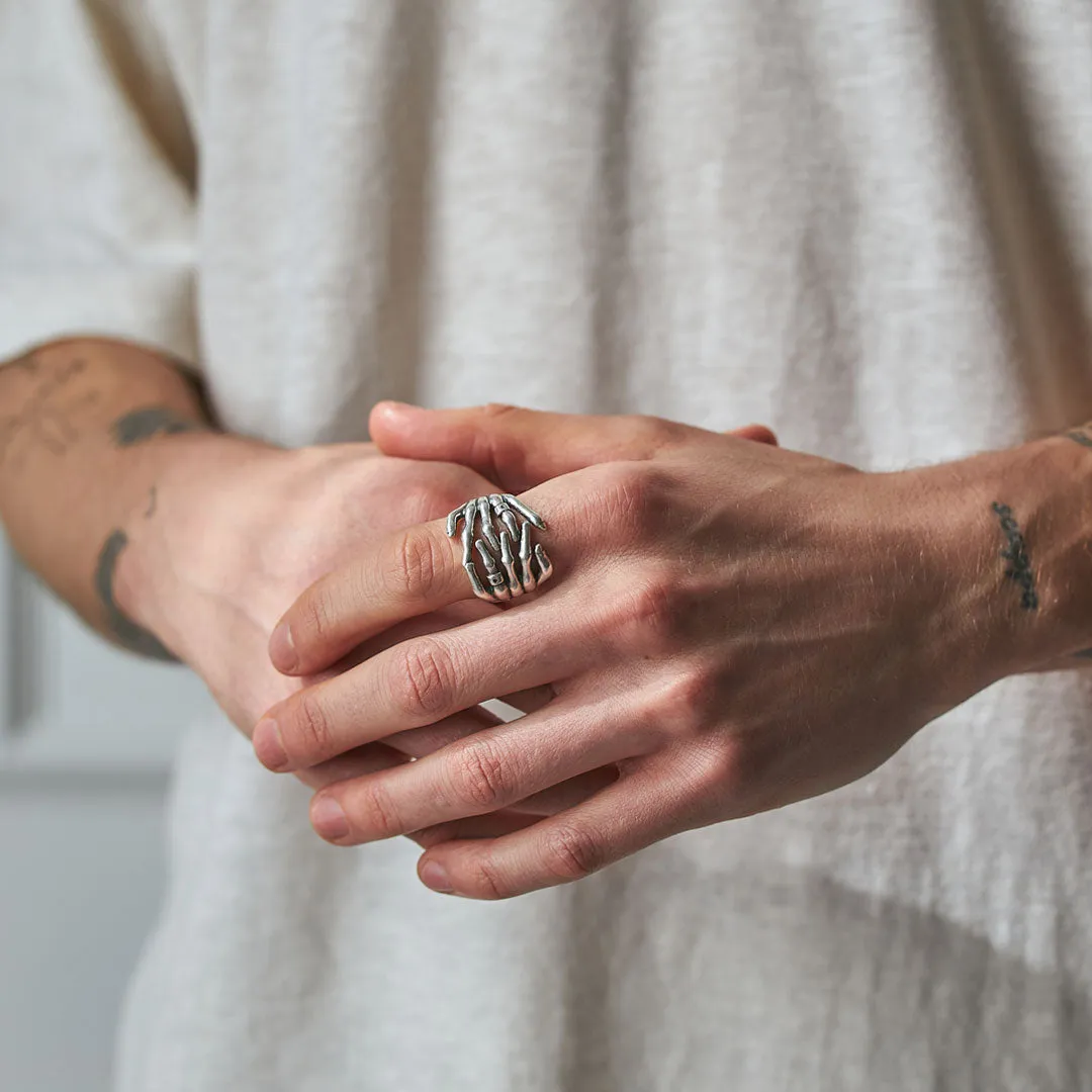 Silver Skeleton Hands Ring