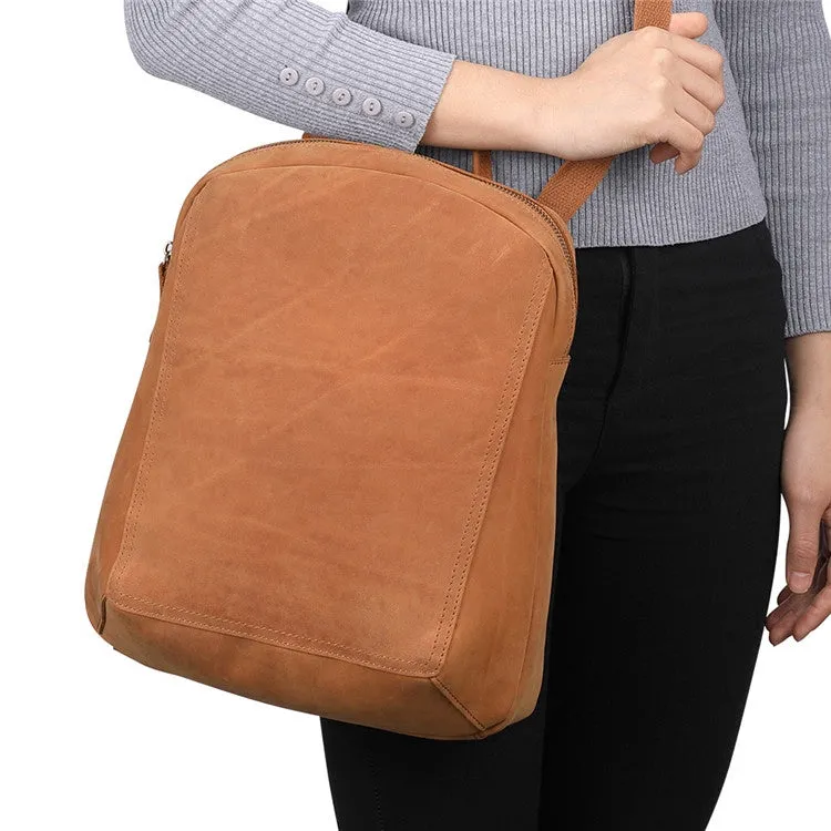 Vintage Womens Brown Crazy Horse Leather Backpack Bag Purse Cross Shoulder Bag For Women