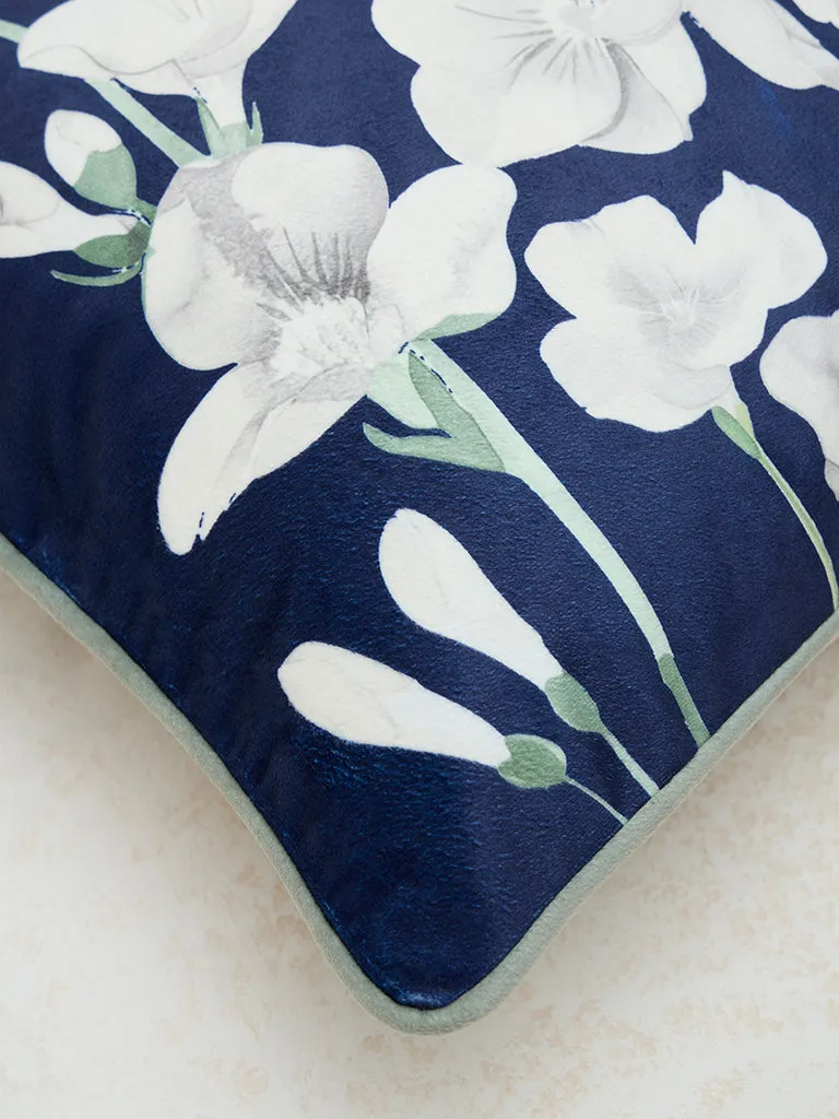 Westside Home Navy Floral Pattern Cushion Cover