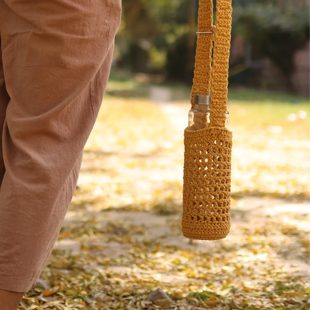 Yellow Handmade Crochet Sling Bottle Cover